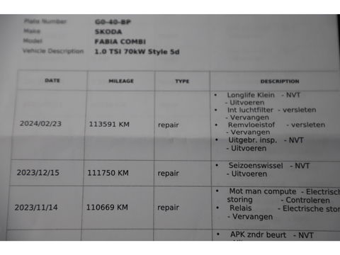 Škoda Fabia Combi 1.0 TSI Sport 95PK RS Stoelen Navigatie Airco Keyless Cruise 16 inch LMV PDC Getint Glas Zwarte Hemel