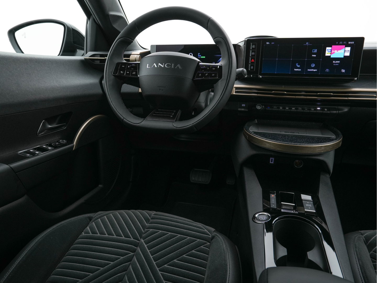 Lancia Ypsilon LX 51 kWh Gold [ 3-Fase ] (INCL-BTW) Aut. *HEATPUMP | LEATHER-VELOURS | FULL-LED | ADAPT.CRUISE | CAMERA | DIGI-COCKPIT | CARPLAY | LANE-ASSIST | BLINDSPOT | KEYLESS | COMFORT-SEATS | DAB | 17"ALU*