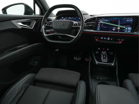 Audi Q4 e-tron 40 S edition 77 kWh S-Line-Sportpack [ 3-Fase ] (INCL-BTW) *HEAT-PUMP | LEATHER-FABRIC | MATRIX-LED | ADAPTIVE-CRUISE | AMBIENT-LIGHT | DIGI-COCKPIT | AUDI-SOUND | DAB+ | KEYLESS | SHIFT-PADDLES | CAMERA | HEATED-SPORTSEATS | 20''ALU*