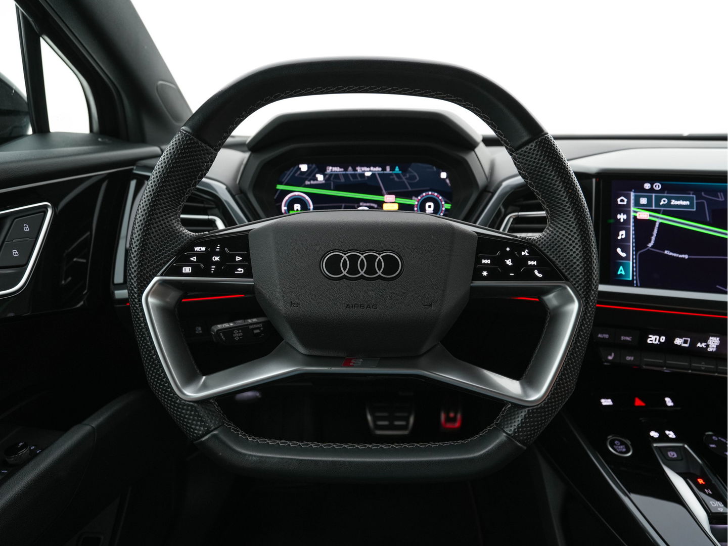 Audi Q4 e-tron 40 S edition 77 kWh S-Line-Sportpack [ 3-Fase ] (INCL-BTW) *HEAT-PUMP | LEATHER-FABRIC | MATRIX-LED | ADAPTIVE-CRUISE | AMBIENT-LIGHT | DIGI-COCKPIT | AUDI-SOUND | DAB+ | KEYLESS | SHIFT-PADDLES | CAMERA | HEATED-SPORTSEATS | 20''ALU*