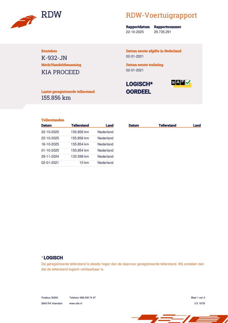 Kia ProCeed 1.0 T-GDI GT-Line, 1 Eigenaar, Dealer onderhoud!