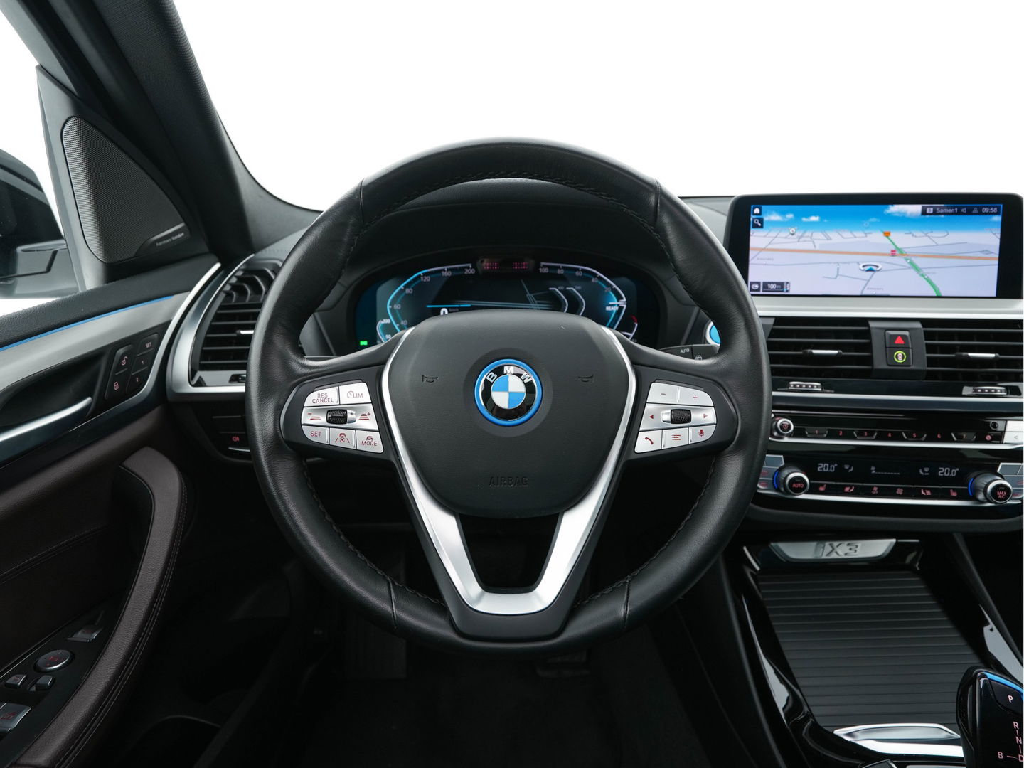 BMW iX3 High Executive 80 kWh {SOH-100%} [ 3-Fase ] (INCL.BTW) Aut. *PANO | HEAD-UP | LUXURY-LEATHER | ADAPTIVE-CRUISE | FULL-LED | BLIND-SPOT | MEMORY-PACK | DIGI-COCKPIT | HEATED-COMFORTSEATS | KEYLESS | TOP-VIEW | DAB+ | NAVI | TOWBAR | 20'