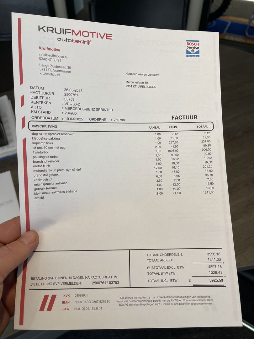 Mercedes-Benz Sprinter 513 2.2 CDI 366 HD L2H2 / te koop zo mee / € 9.950 ex btw / apk tot 08-04-2026 / dubbellucht / trekhaak 3500 kg / turbo vervangen , bon aanwezig