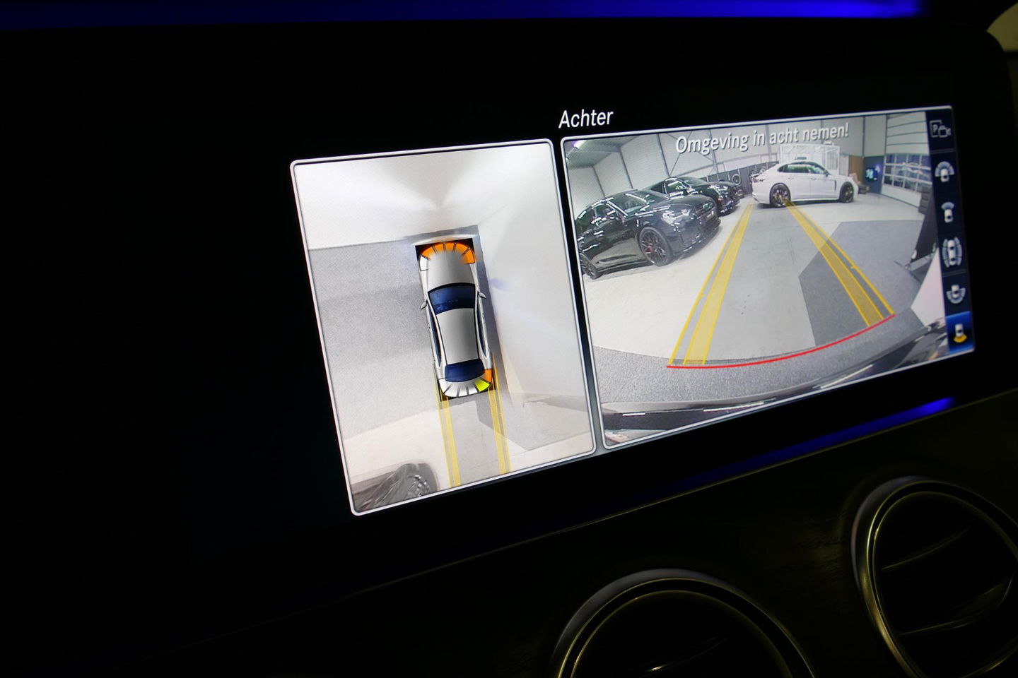 Mercedes-Benz E-Klasse 300 e AMG Line / E63s AMG Diffuser / Panamericana Grille / Panoramadak / Elektr. verstelbare voorstoelen + memory / Burmester Surround Sound / Ambienteverlichting / Apple Carplay - Android Auto / Maxton Design Frontlip / Rondomzichtcamera / Stoelverwarmin