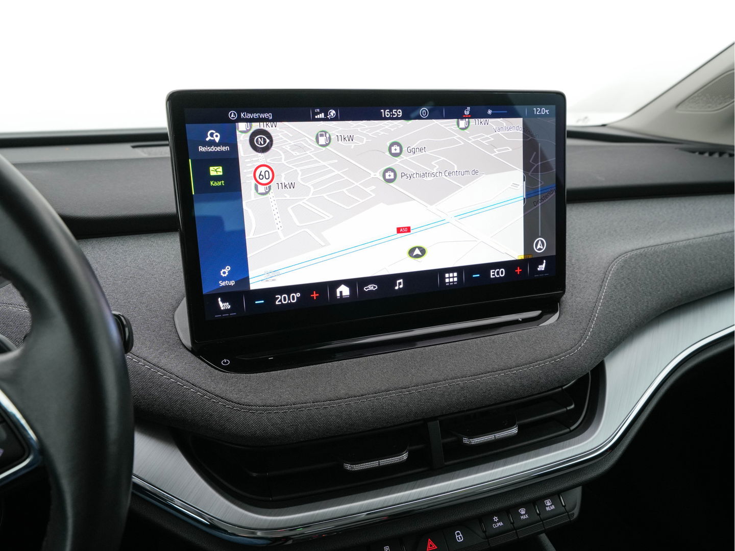 Škoda Enyaq iV 80 [ 3-Fase ] {SOH-88% } (INCL-BTW) *LEATHER-FABRIC | FULL-LED | DIGI-COCKPIT | CAMERA | KEYLESS | NAVI-FULLMAP | AMBIENT-LIGHT | ECC | HEATED-COMFORTSEATS | DAB+ | PDC | CRUISE | CARPLAY | TOWBAR | 19"ALU*