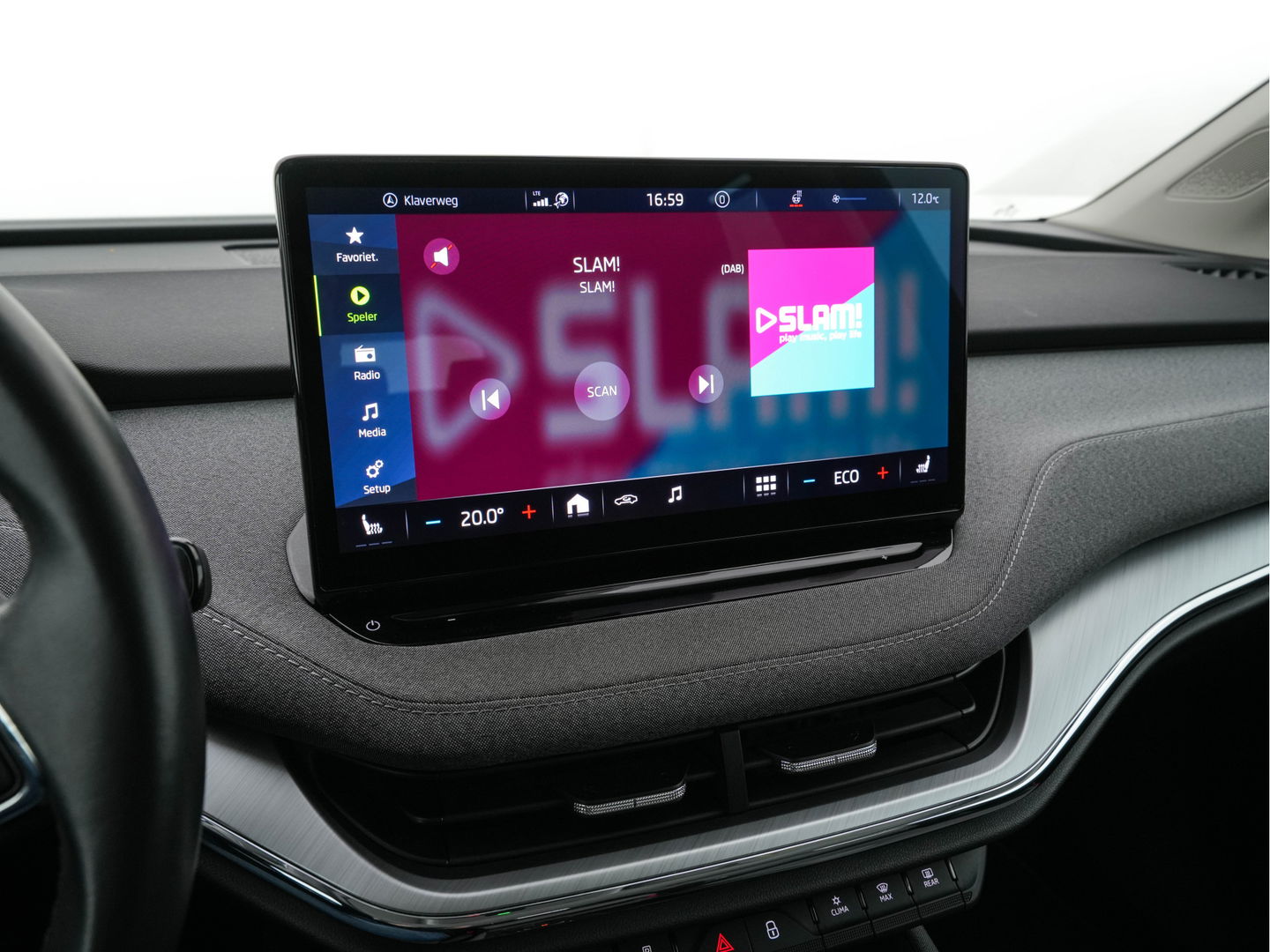 Škoda Enyaq iV 80 [ 3-Fase ] {SOH-88% } (INCL-BTW) *LEATHER-FABRIC | FULL-LED | DIGI-COCKPIT | CAMERA | KEYLESS | NAVI-FULLMAP | AMBIENT-LIGHT | ECC | HEATED-COMFORTSEATS | DAB+ | PDC | CRUISE | CARPLAY | TOWBAR | 19"ALU*