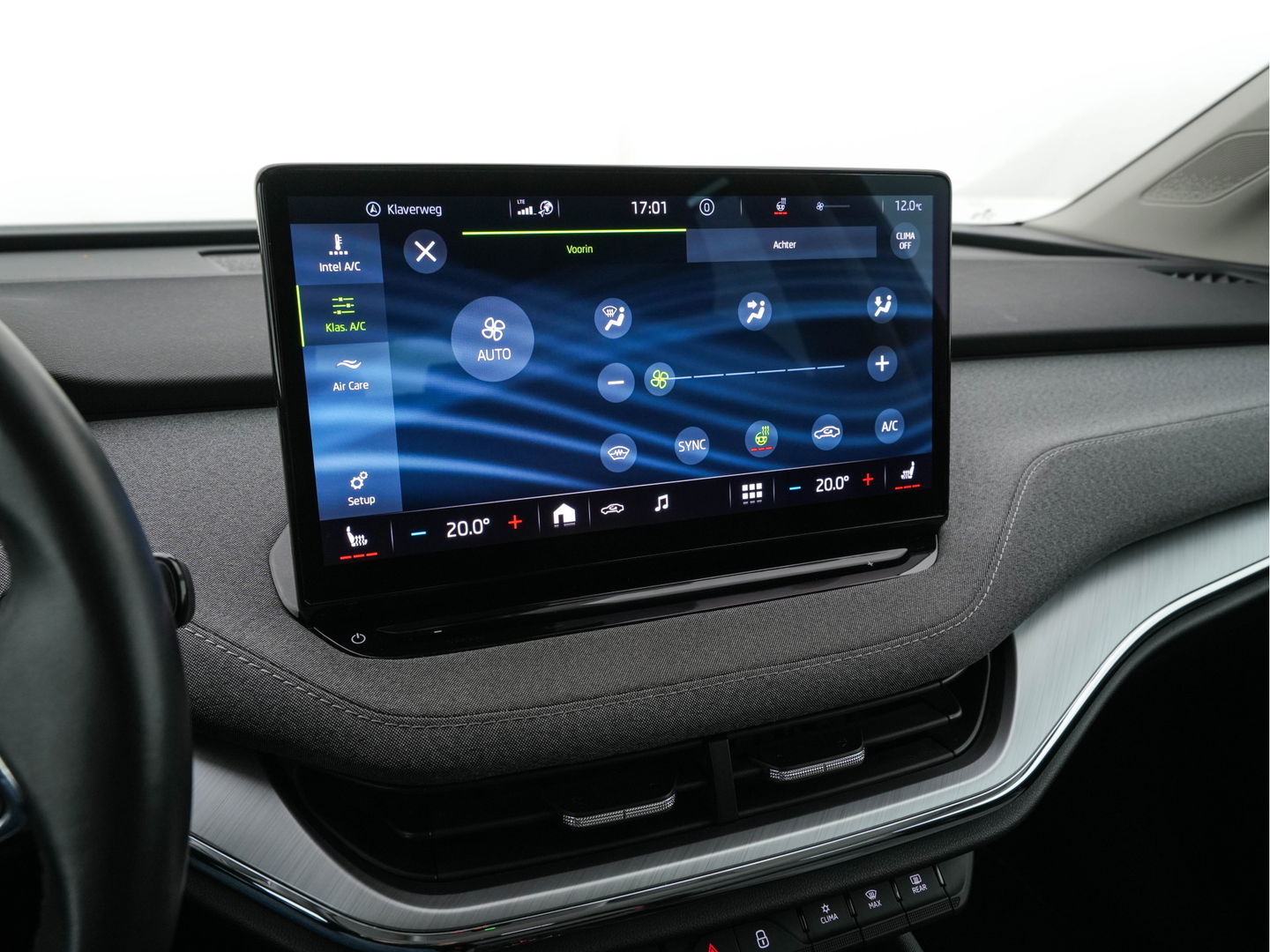 Škoda Enyaq iV 80 [ 3-Fase ] {SOH-88% } (INCL-BTW) *LEATHER-FABRIC | FULL-LED | DIGI-COCKPIT | CAMERA | KEYLESS | NAVI-FULLMAP | AMBIENT-LIGHT | ECC | HEATED-COMFORTSEATS | DAB+ | PDC | CRUISE | CARPLAY | TOWBAR | 19"ALU*