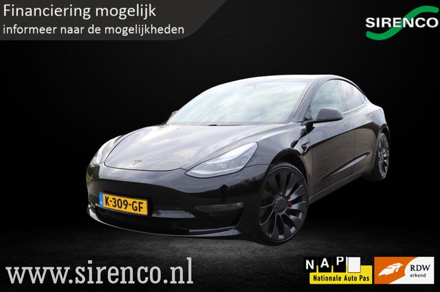 Tesla Model 3 - Performance AWD 75 kWh | facelift | warmtepomp | 462 pk | soh 90% | black on black | elektrische achterklep |