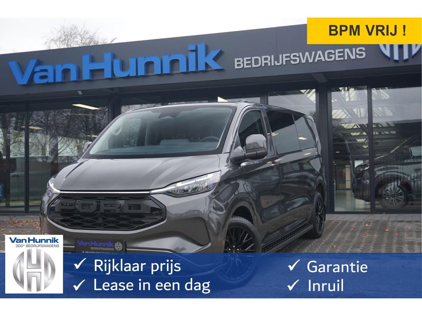 Ford Transit Custom 320L 2.5 PHEV 233PK Dubbel Cabine JWR EDITION PRIJS INCL. BPM !! 13" Navi, Adap. Cruise, Camera, 19" LM, Trekhaak!! NR. HYBDC3
