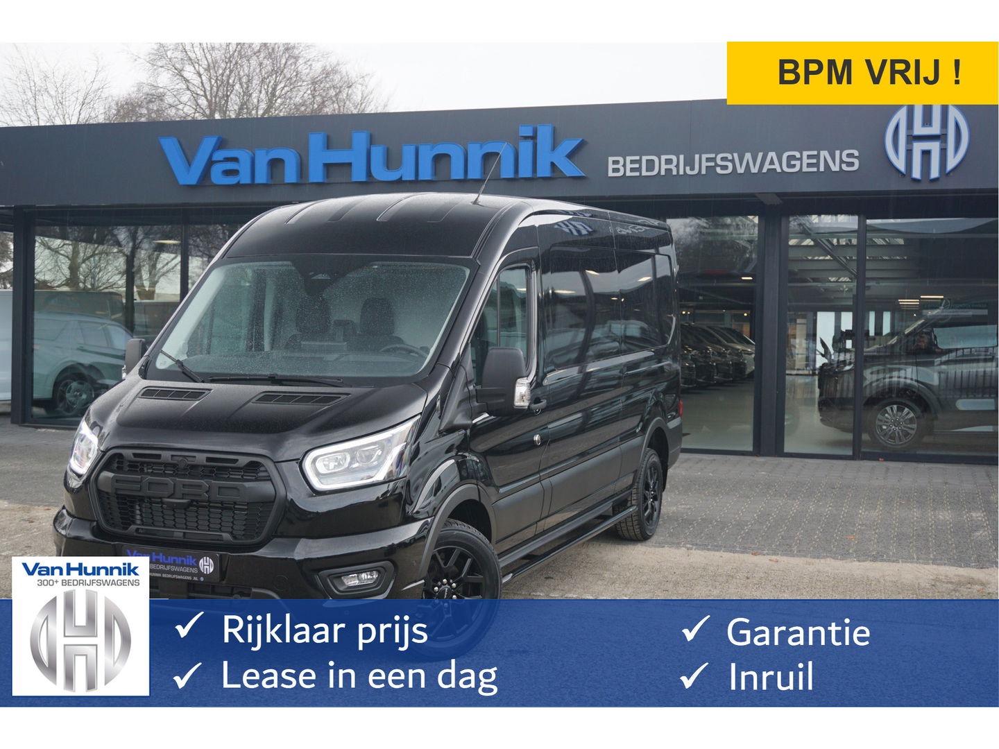 Ford Transit 350L L3H2 Black Raptor AUT-10 RWD 165PK BPM VRIJ Navi, Adap. Cruise, 360° Cam, 3.5T Trekhaak!! NR. A211
