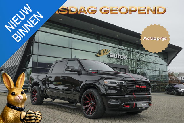 Dodge Ram 1500 - 5.7 V8 401pk 4x4 Limited LPG G3 Widebody Black&Red Luchtvering Trekhaak Head-up Harman/kardon Sidebars CUSTOM!!