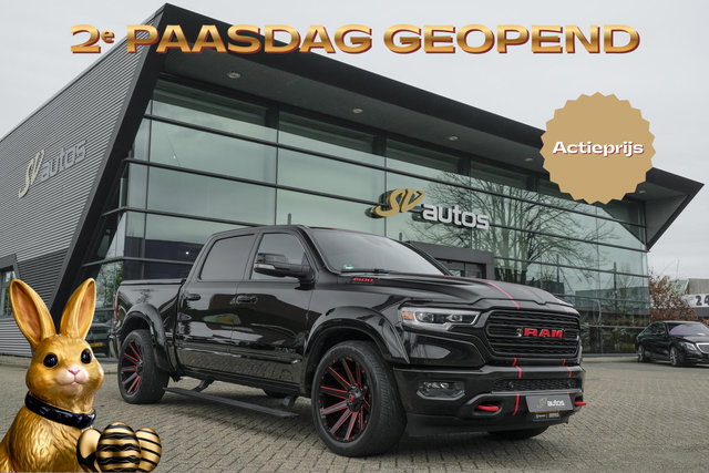 Dodge Ram 1500 - 5.7 V8 401pk 4x4 Limited LPG G3 Widebody Black&Red Luchtvering Trekhaak Head-up Harman/kardon Sidebars CUSTOM!!