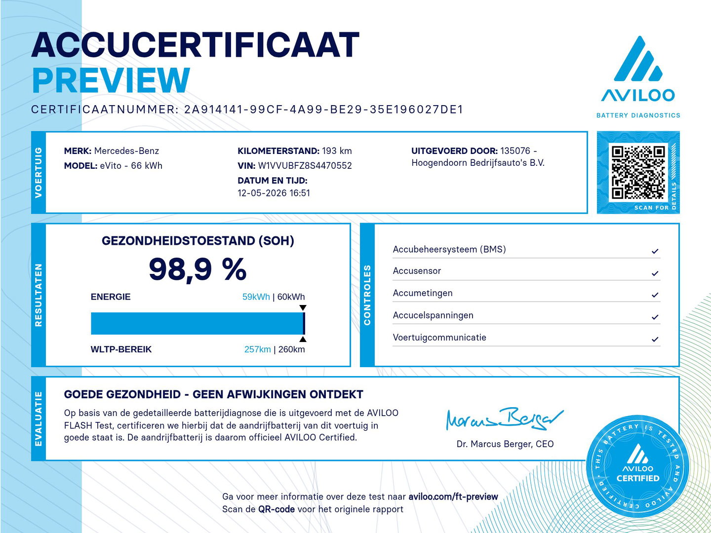 Mercedes-Benz eVito 112 66 kWh SoH 98,9 % L2 Lang PRO - LED - Navi - Snelladen