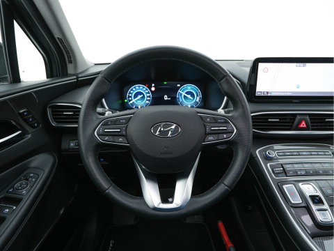 Hyundai Santa Fe 1.6 T-GDI HEV Premium Sky (Face-lift) (INCL-BTW) *PANO | LEATHER | FULL-LED | ADAPTIVE-CRUISE | BLINDSPOT | MEMORY-PACK | DIGI-COCKPIT | SHIFTPADDLES | PRIVACYGLASS | NAVI-FULLMAP | HEAD-UP |19''ALU*