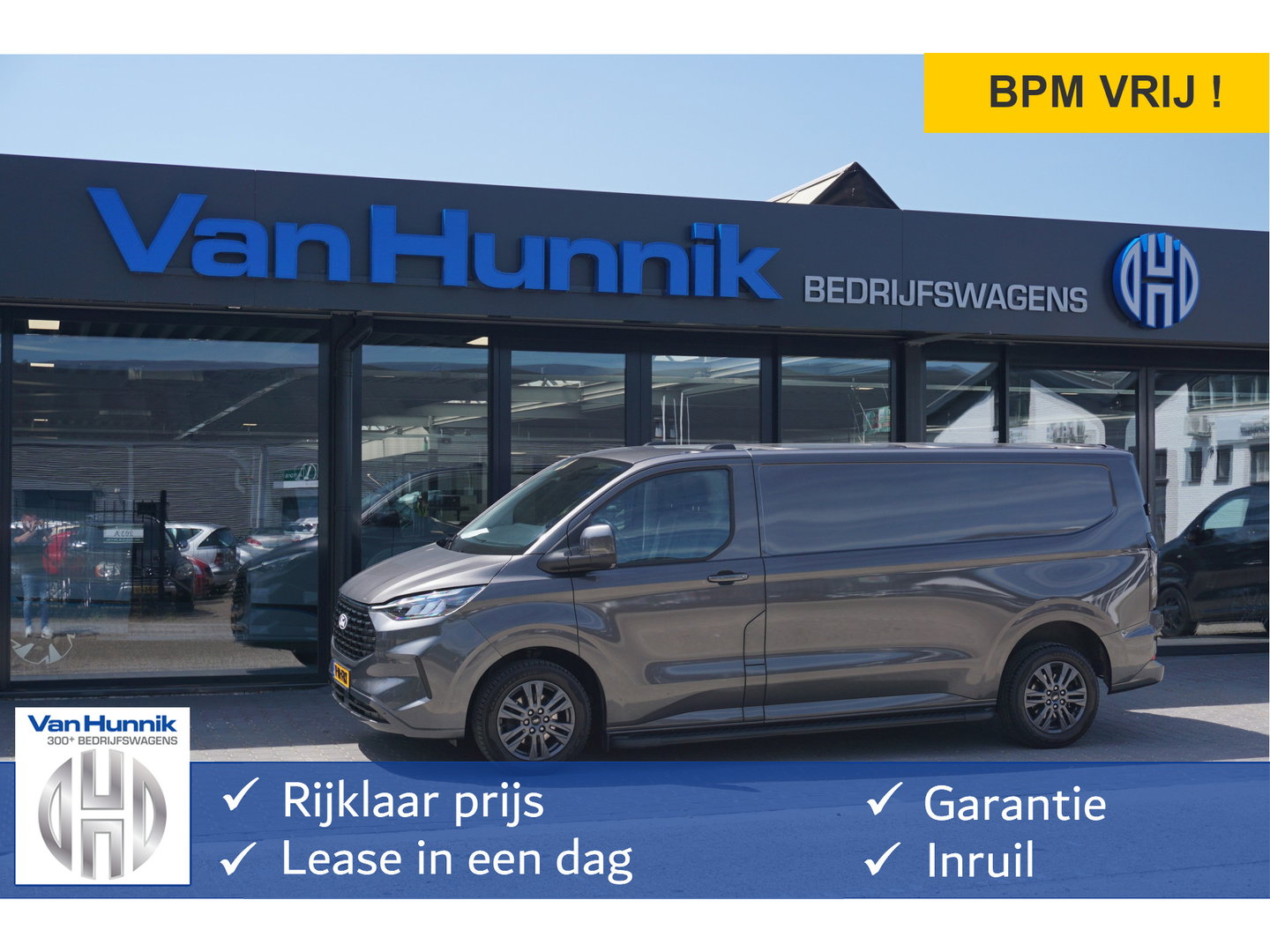 Ford Transit Custom 300L 170PK Aut. Limited BPM VRIJ!! 13" Navi, Adap. Cruise, Leder, Trekhaak, 17" LM, LED!! NR.