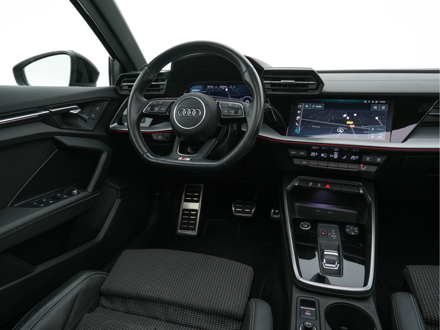 Audi A3 Limousine 30 TFSI S-Line Edition (INCL-BTW) Aut. *PANO | LEATHER-FABRIC | FULL-LED | AMBIENTLIGHT | SPORTSEATS | DIGI-COCKPIT | NAVI-FULLMAP | PRIVACYGLASS | SHIFTPADDLES | DAB+ | CRUISE | KEYLESS | PDC | 18"ALU*