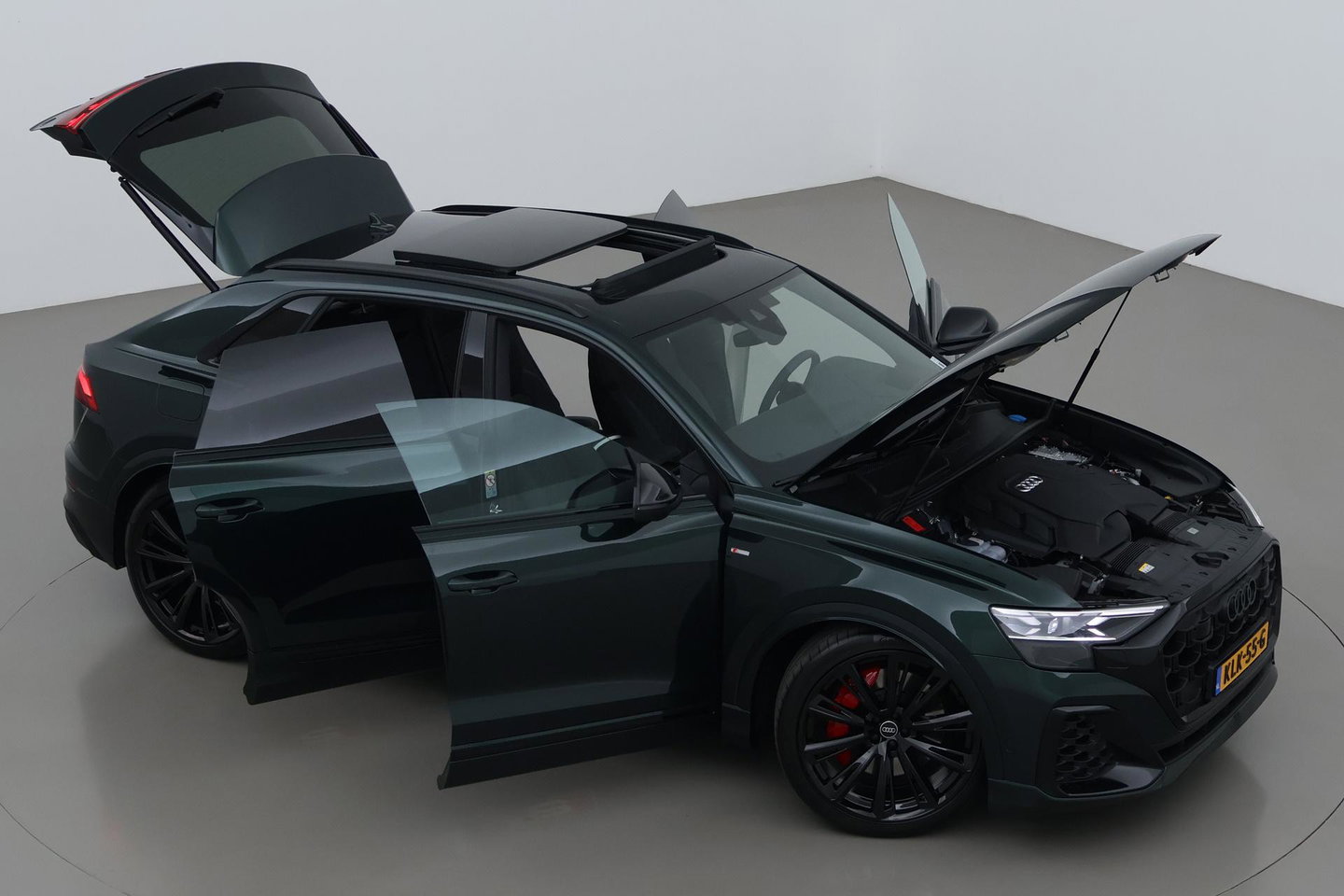 Audi Q8 60 TFSI e quattro Pro Line S Competition | Verde Zeltweg | Luchtvering | Trekhaak | Soft-Close | Panoramadak | B&O | 23 Inch