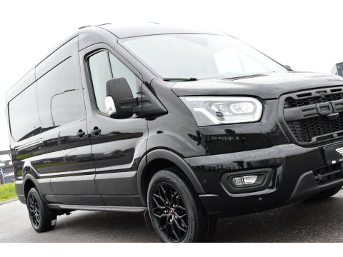 Ford Transit 350 2.0 TDCI L3H2 Black Edition Camera, Cruise, Carplay, 185pk, Xenon, Multimedia, Automaat, Trekhaak, Sensoren, Uniek!
