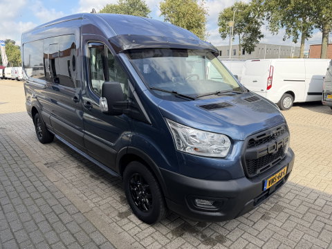 Ford Transit 350 2.0 TDCI 170pk L3H2 DC 5 persoons Trend / vaste prijs rijklaar € 25.950 ex btw / euro 6 / bpm vrij / lease vanaf € 424 / raptor grille / blauw metallic / trekhaak 2500 kg
