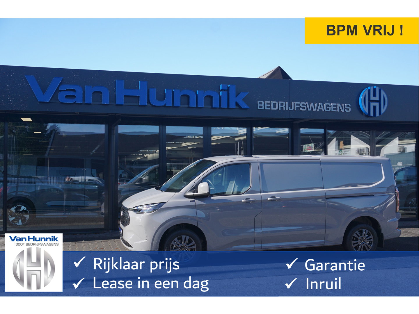 Ford E-Transit Custom 320L 218PK 71KWH AWD Limited AUT BPM VRIJ!! Apple CP/Android A, LED, Trekhaak, 2x Schuifdeur 17" LM!! NR. EC55