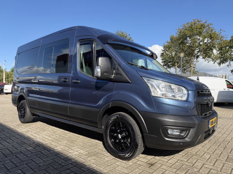 Ford Transit 350 2.0 TDCI 170pk L3H2 DC 5 persoons Trend / vaste prijs rijklaar € 25.950 ex btw / euro 6 / bpm vrij / lease vanaf € 424 / raptor grille / blauw metallic / trekhaak 2500 kg