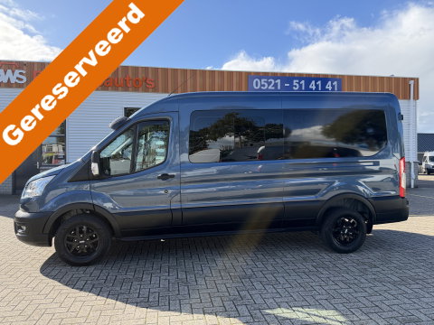 Ford Transit 350 2.0 TDCI 170pk L3H2 DC 5 persoons Trend / vaste prijs rijklaar € 25.950 ex btw / euro 6 / bpm vrij / lease vanaf € 424 / raptor grille / blauw metallic / trekhaak 2500 kg